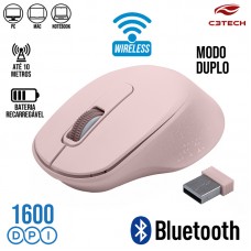 Mouse sem Fio Modo Duplo 1600Dpi M-BT200PK C3 Tech - Pink